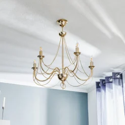 Lysekrone Retro, femarmet 75 cm, guld