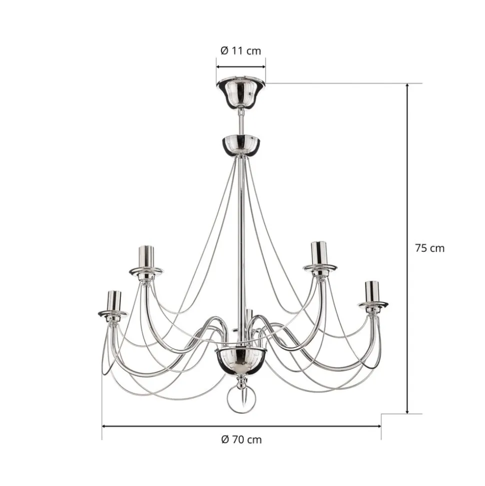 Lysekrone Retro, femarmet 75 cm, krom