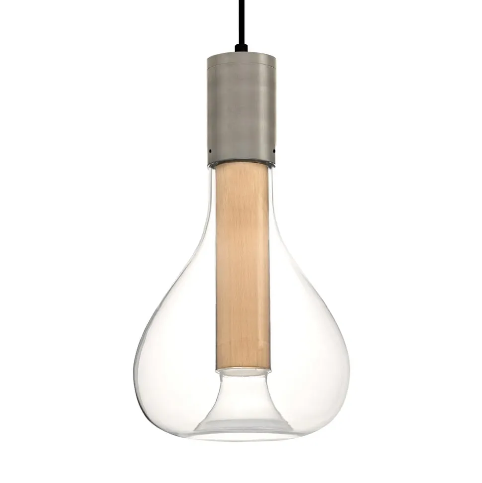 LZF Eris LED-pendellampe, glas, aluminium/bøg