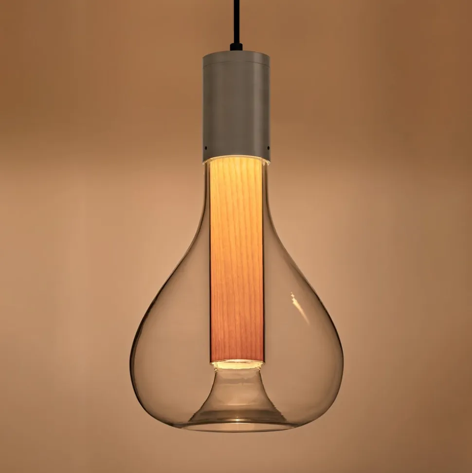 LZF Eris LED-pendellampe, glas, aluminium/bøg
