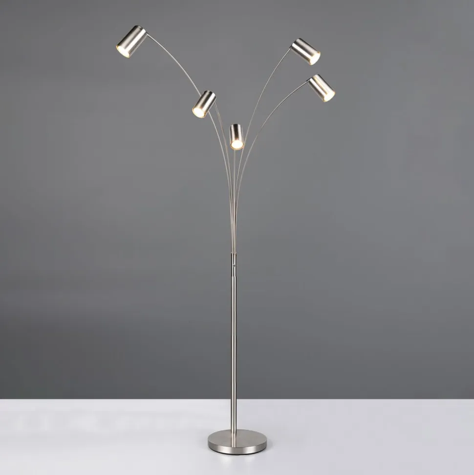 Marley gulvlampe, nikkel, højde 200 cm, 5 lyskilder, metal