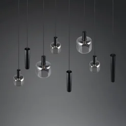 Mataro hængelampe, krom/sort, 118 cm, 8 lyskilder glas/metal