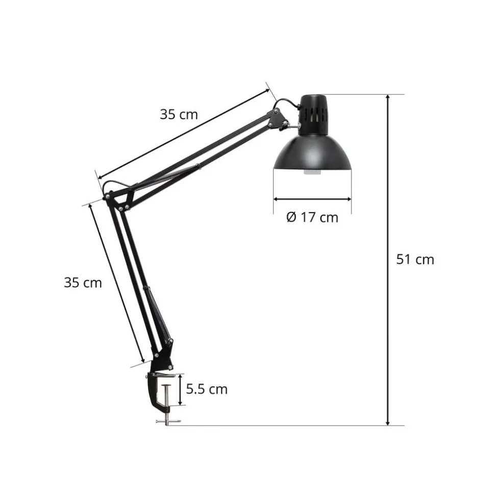 MAULstudy klemmelampe, sort, 44 cm, metal, E27