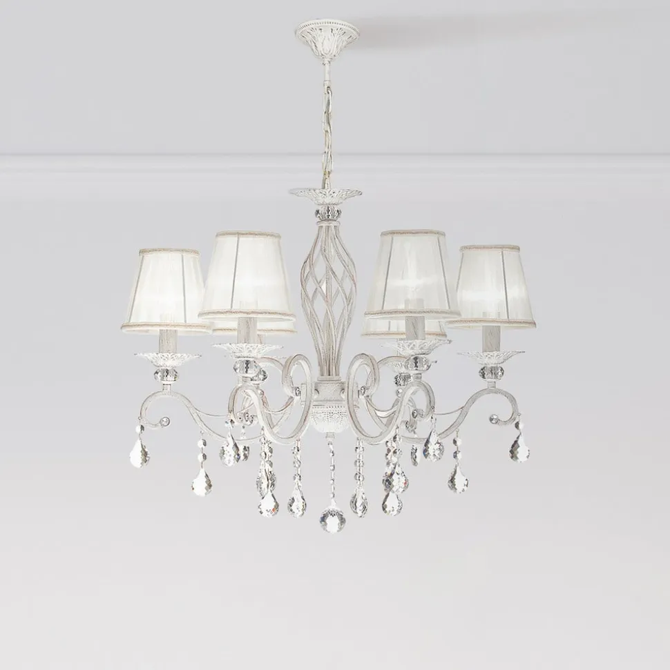 Maytoni Grace lysekrone, hvid, 6 lyskilder, organza, E14