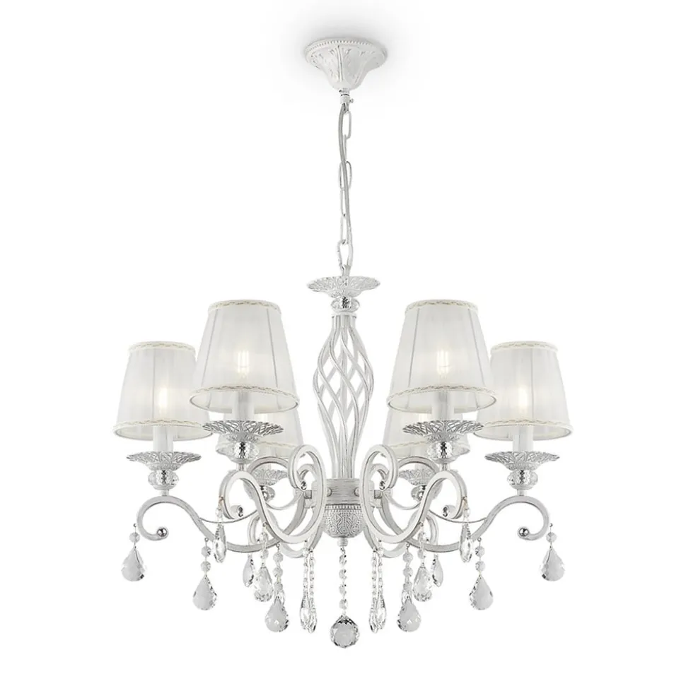 Maytoni Grace lysekrone, hvid, 6 lyskilder, organza, E14