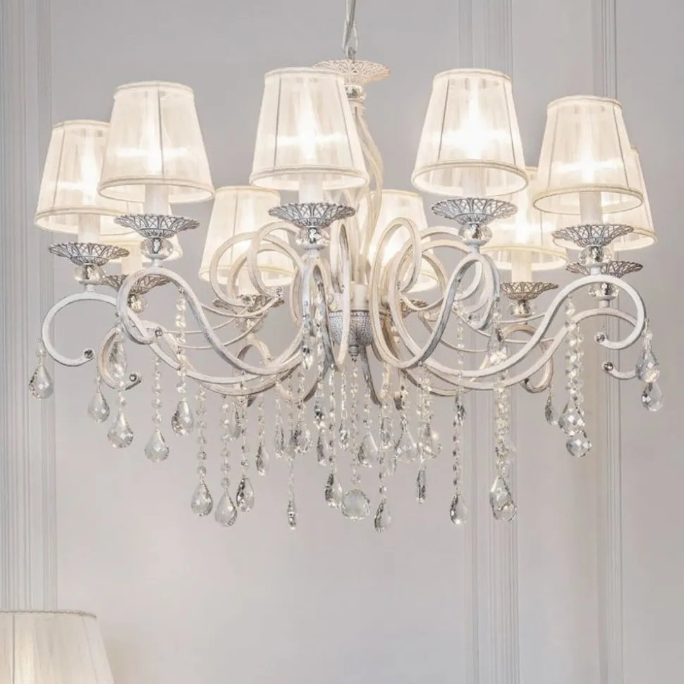 Maytoni Grace lysekrone, hvid, 10 lyskilder, organza