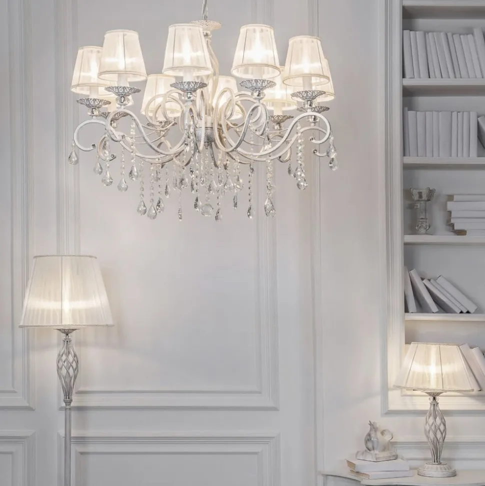 Maytoni Grace lysekrone, hvid, 10 lyskilder, organza