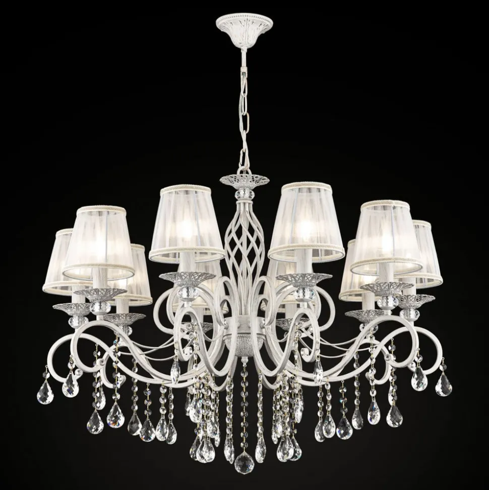 Maytoni Grace lysekrone, hvid, 10 lyskilder, organza