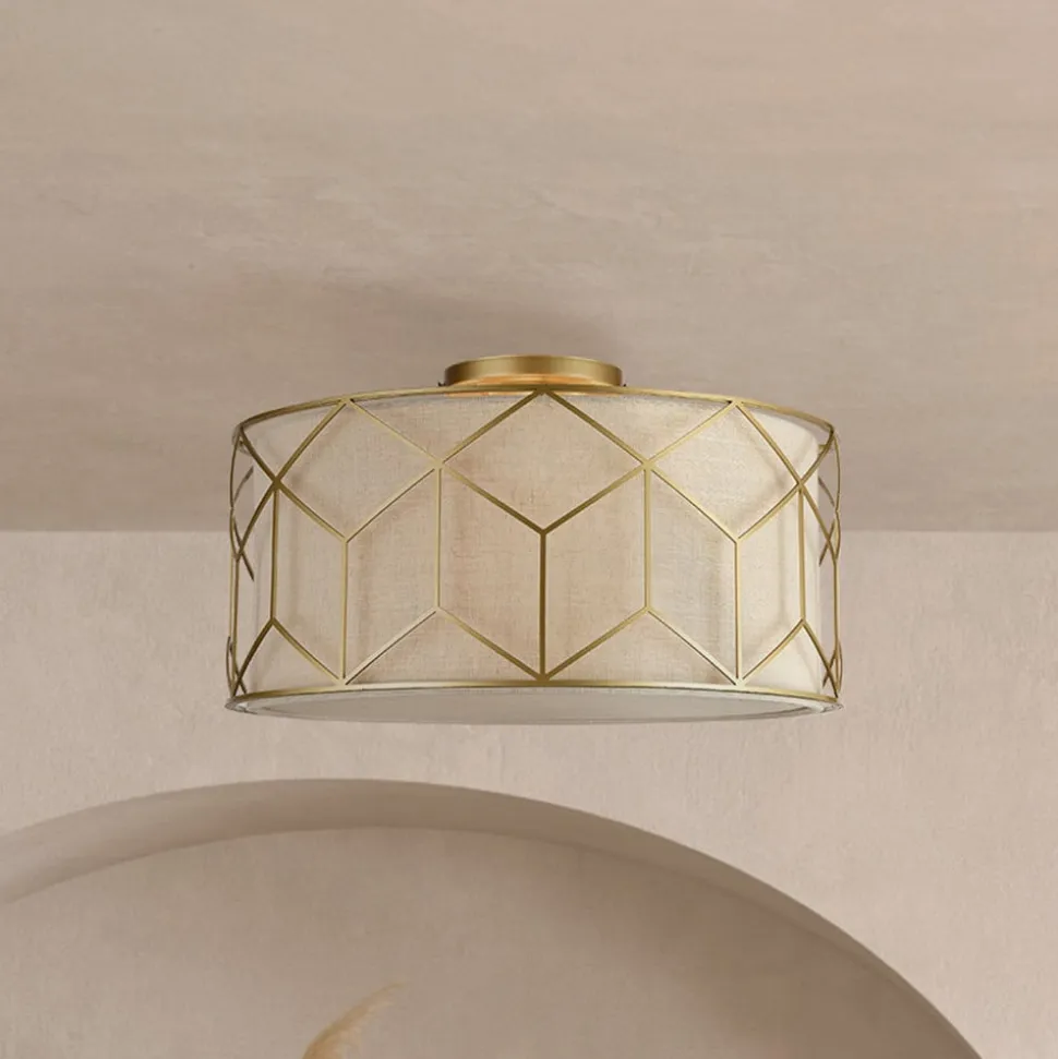 Maytoni loftlampe Messina, Ø 43 cm, beige, linned