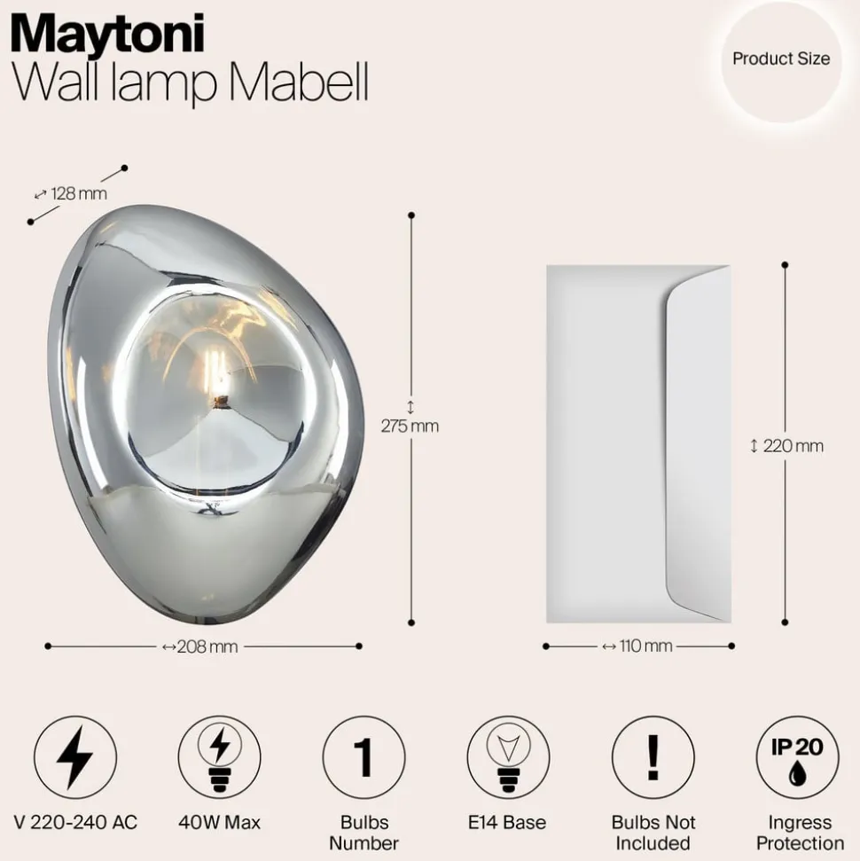 Maytoni Mabell væglampe af glas, krom