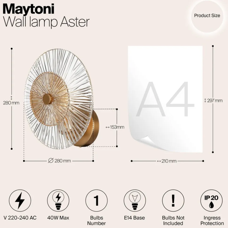 Maytoni væglampe Aster, glas, Ø 28 cm, 1 x E14