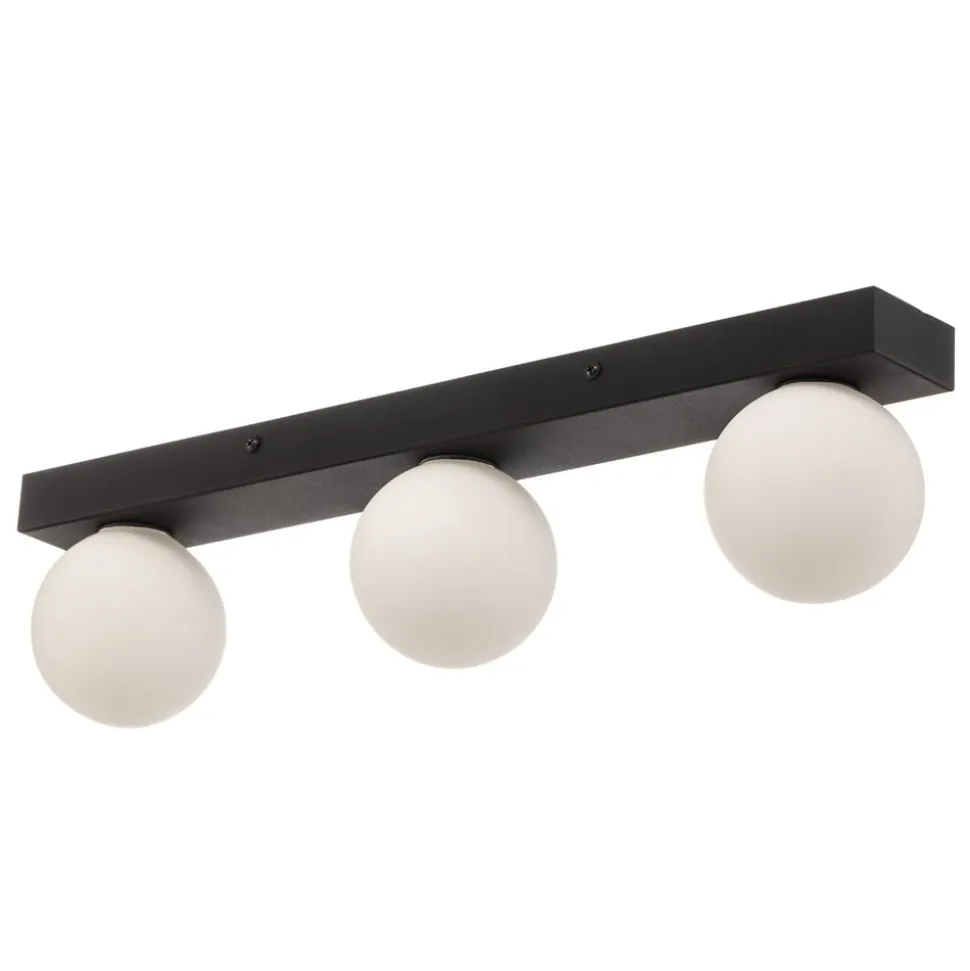 Mini loftlampe til bad, 3 lyskilder, sort, glas/metal