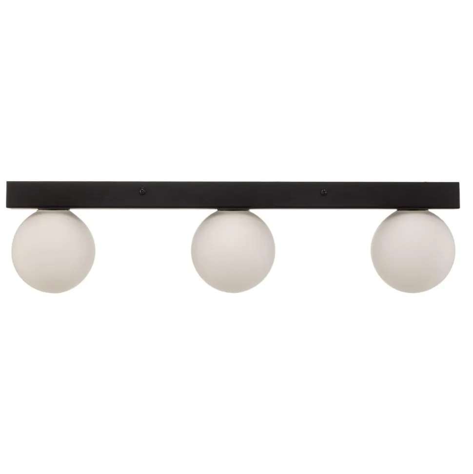 Mini loftlampe til bad, 3 lyskilder, sort, glas/metal