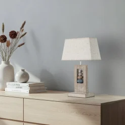 Miriel bordlampe, højde 46 cm, tekstil, træ