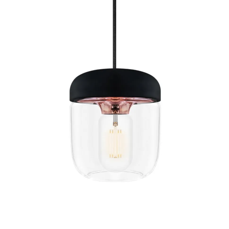 Moderne pendellampe Acorn, sort og kobber
