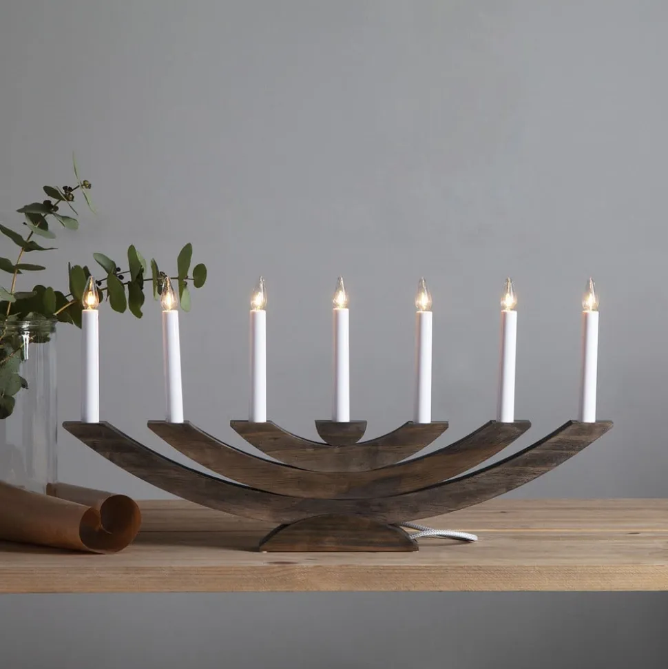Navida vinduesstage, træ, 7 lyskilder, brun