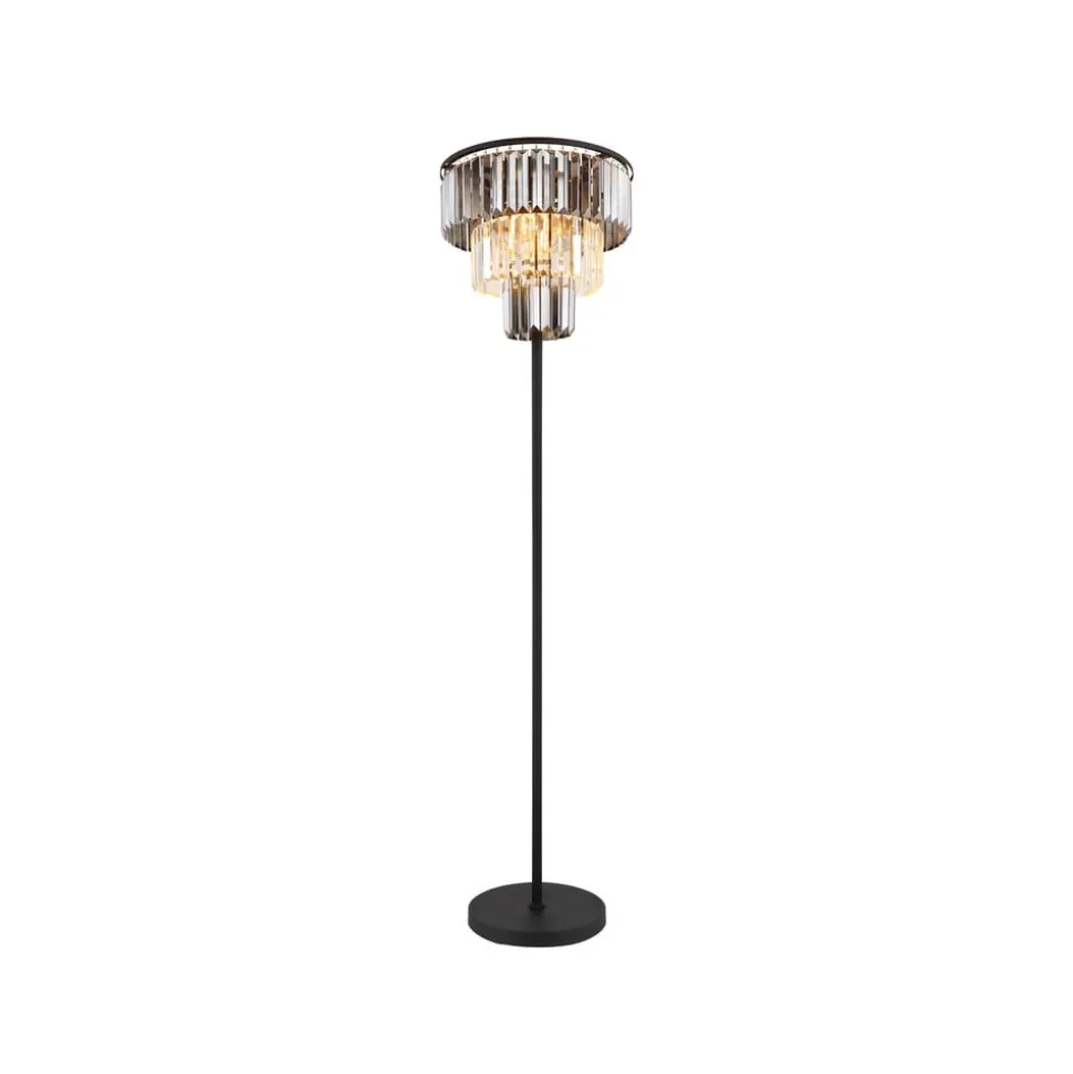 Naxis gulvlampe, sort/røggrå, højde 160 cm, krystal