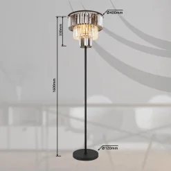 Naxis gulvlampe, sort/røggrå, højde 160 cm, krystal