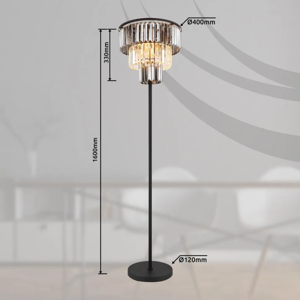 Naxis gulvlampe, sort/røggrå, højde 160 cm, krystal