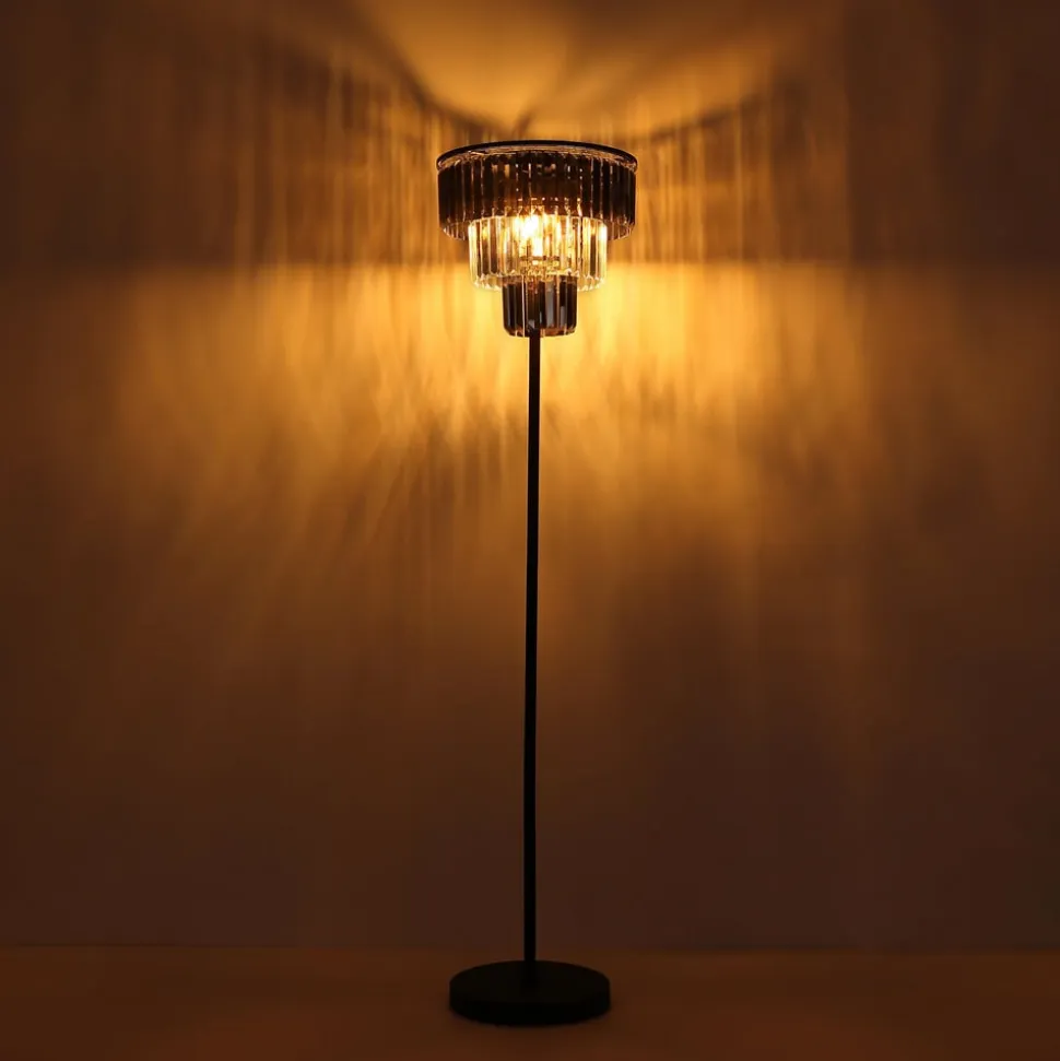 Naxis gulvlampe, sort/røggrå, højde 160 cm, krystal