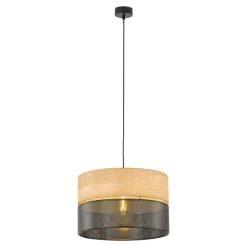 Nicol hængelampe, sort/træ-effekt, Ø 38 cm, 1-lys, 1 x E27