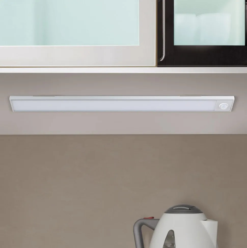 Norman LED-underskabsbelysning, sølvfarvet, genopladeligt batteri, sensor,