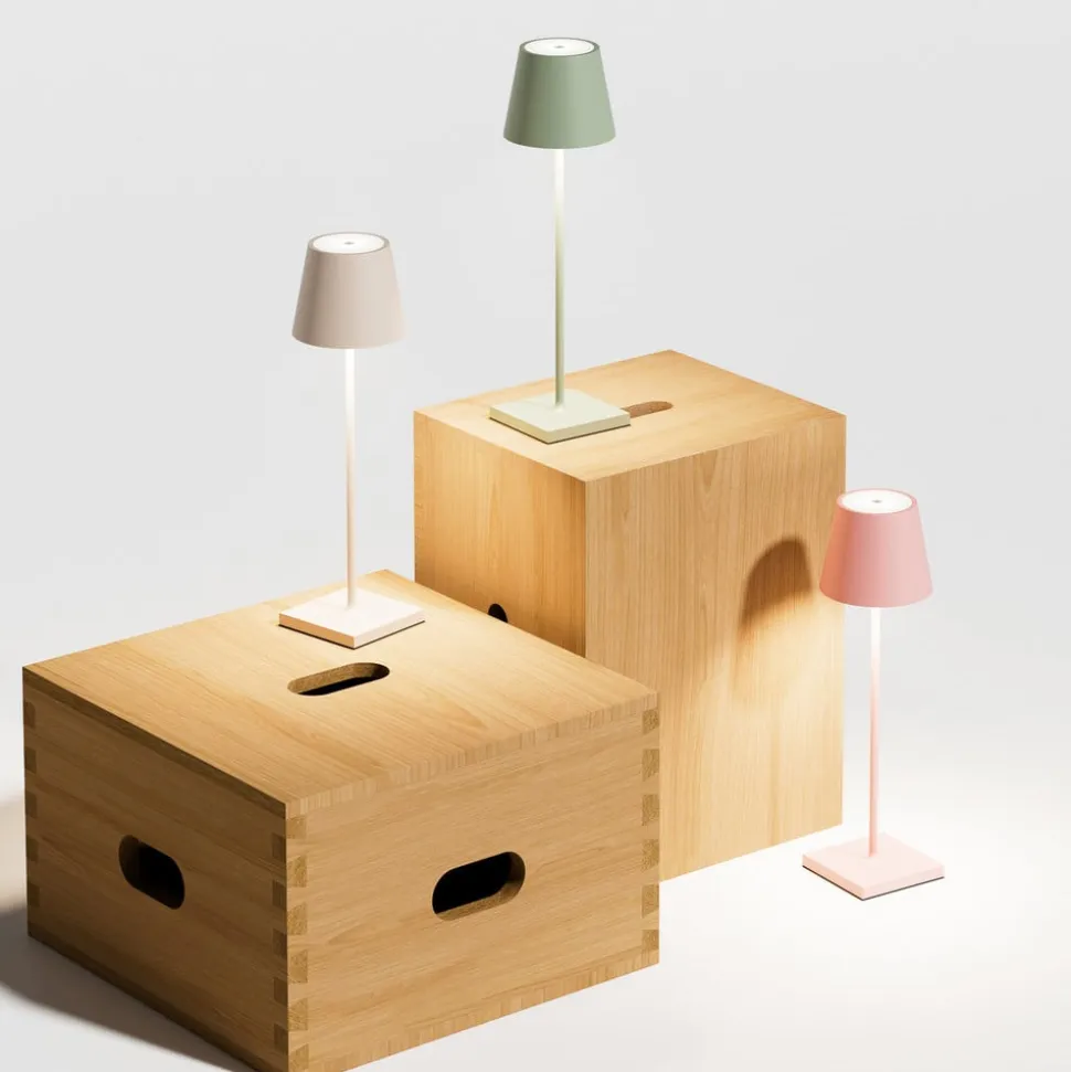 Nuindie LED genopladelig bordlampe, USB-C, beige, IP54, dæmpbar