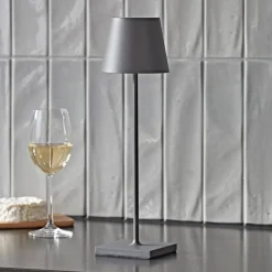 Nuindie LED genopladelig bordlampe, USB-C, grafit, IP54, dæmpbar