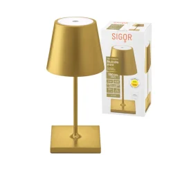 Nuindie mini LED genopladelig bordlampe, USB-C, guld, IP54, dæmpbar