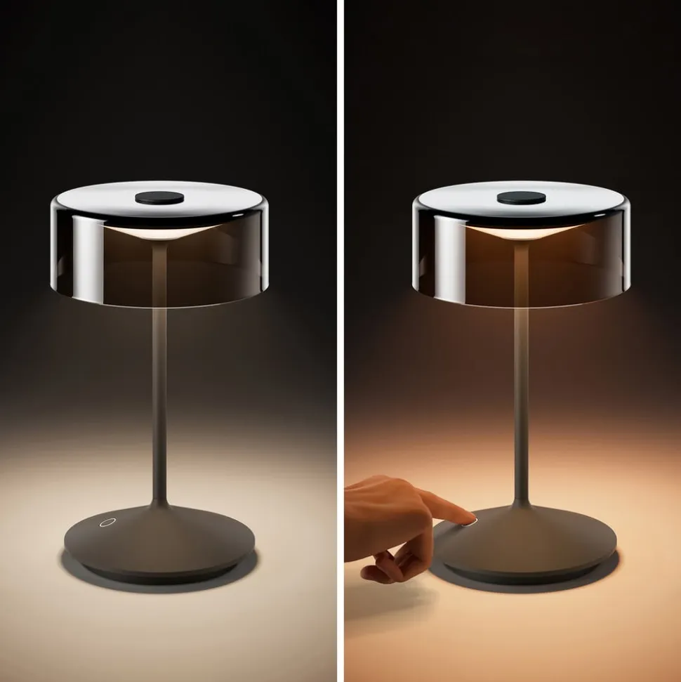 Numotion LED genopladelig bordlampe, grafit, glas, IP54, dæmpbar