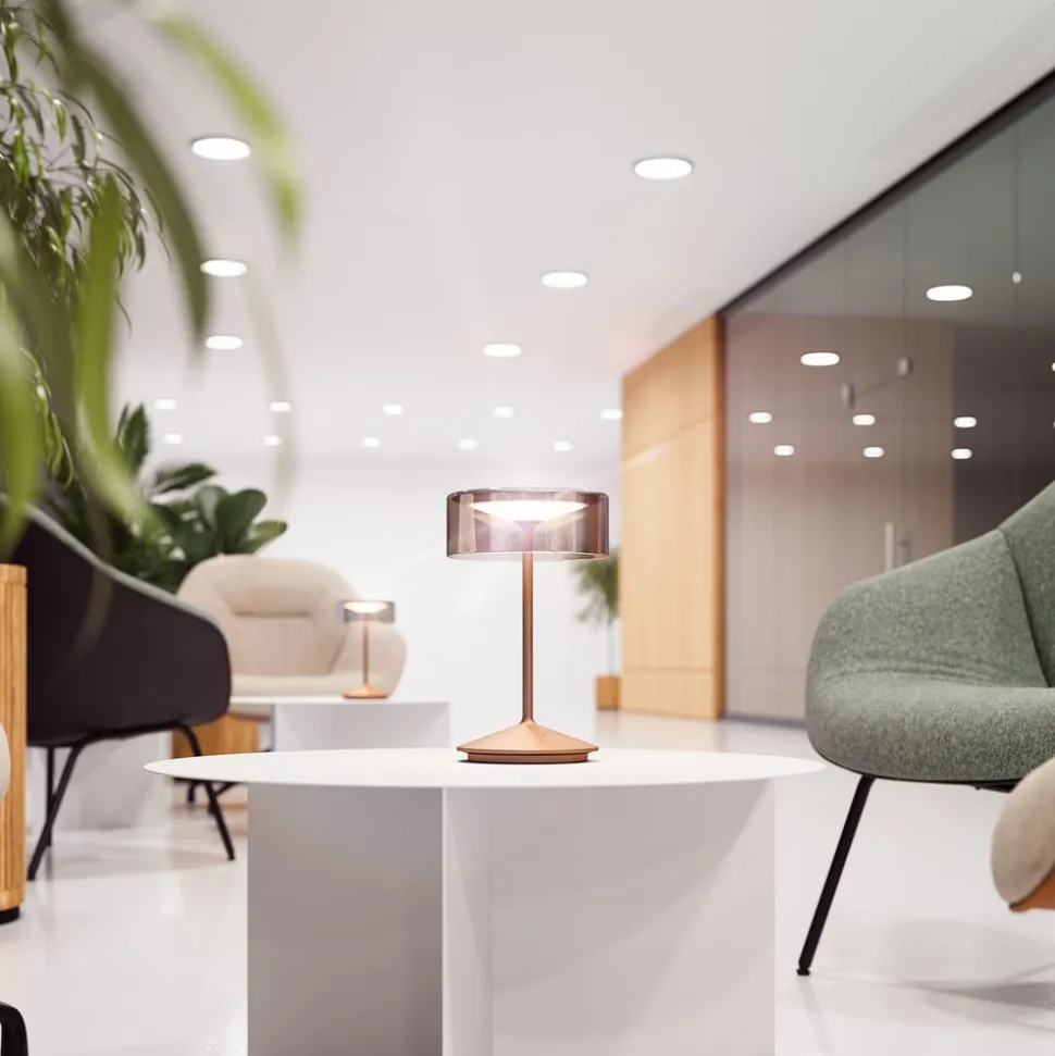 Numotion LED genopladelig bordlampe, bronze, glas, IP54, dæmpbar