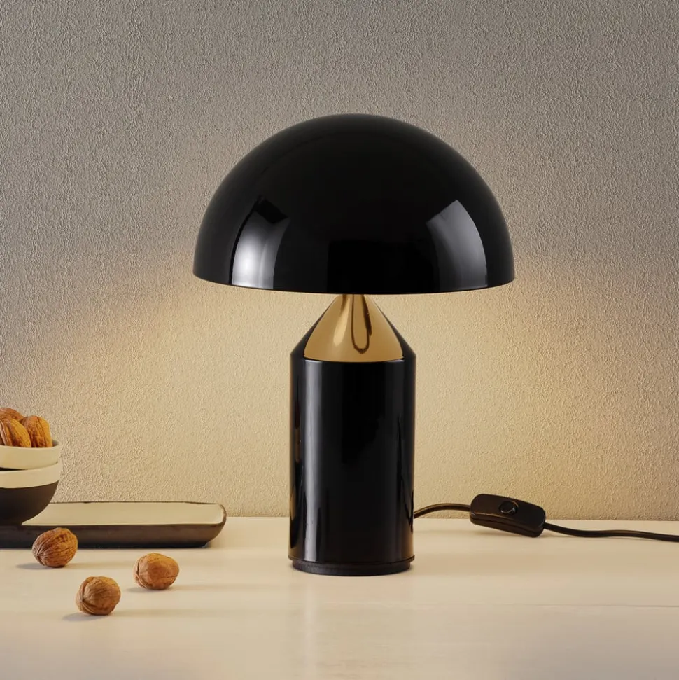 Oluce Atollo bordlampe, aluminium, Ø 25 cm, sort