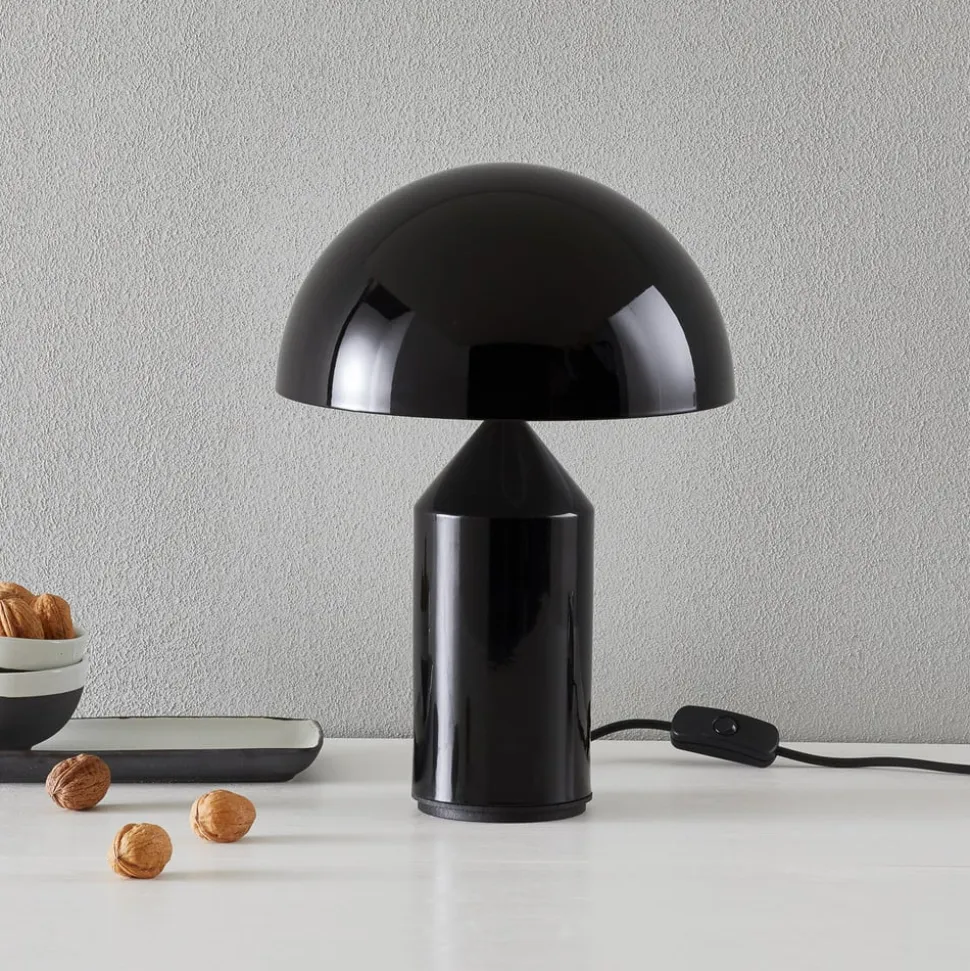 Oluce Atollo bordlampe, aluminium, Ø 25 cm, sort