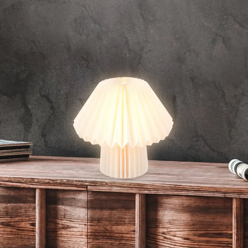 Origami bordlampe af hvidt papir, 27x26cm