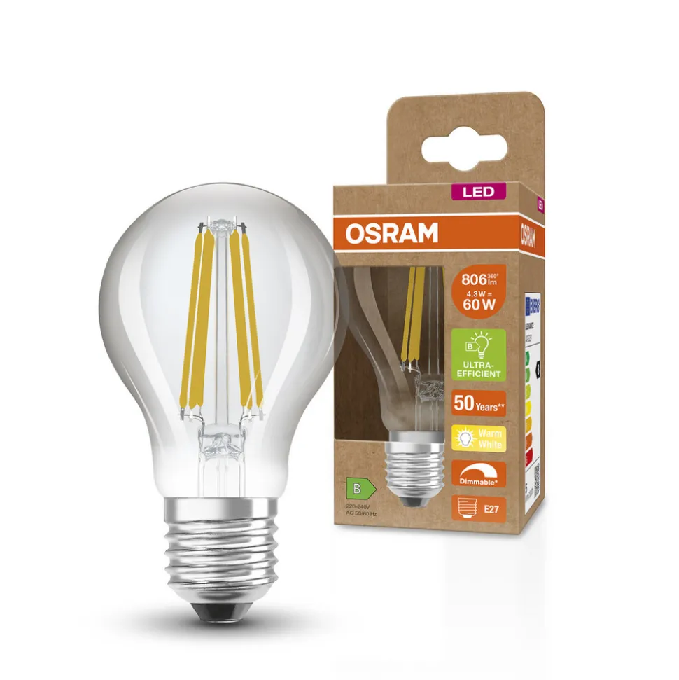 OSRAM Classic LED-pære E27 4,3 W 827 filament dimm