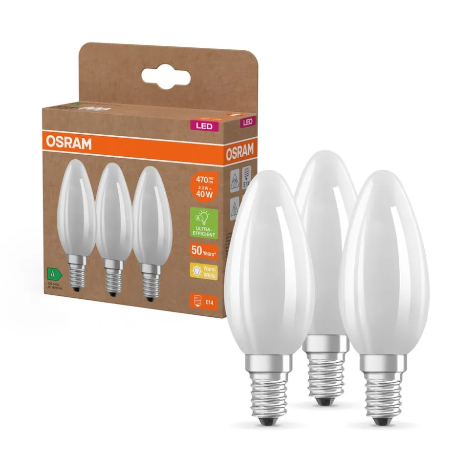 OSRAM LED stearinlys mat E14 2,2W 827 energiklasse A 3-pak
