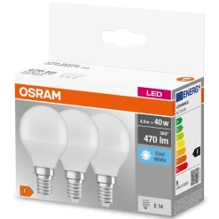 OSRAM LED-dråbe E14 4,9 W Base P40 840 mat 3 stk