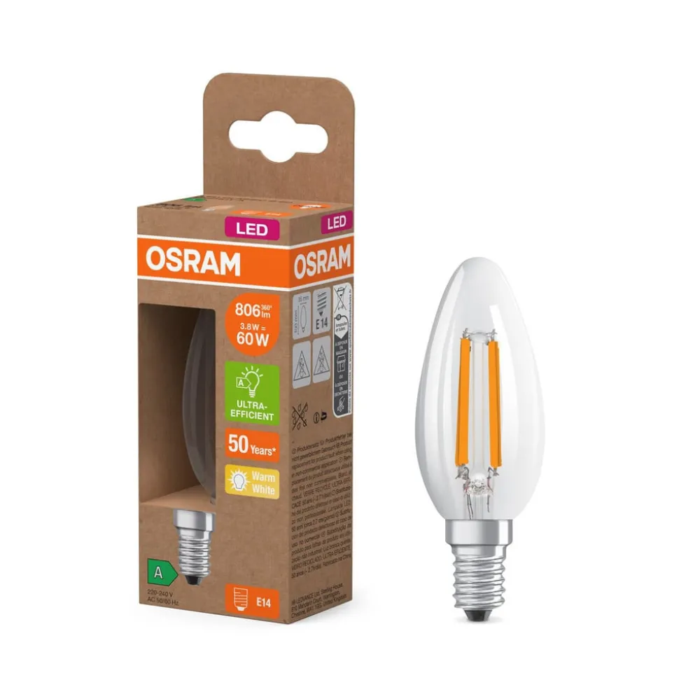 OSRAM LED-filamentpære E14 3,8W 2700K 806lm