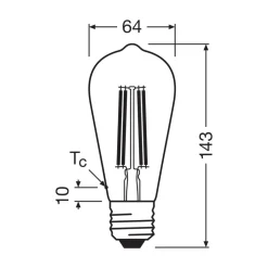 OSRAM LED-filamentpære E27 3,8W Filament 2,700K