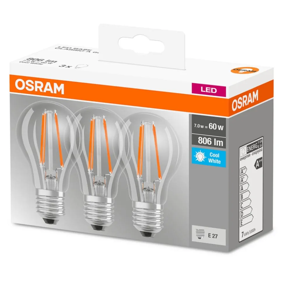 OSRAM LED-pære E27 Classic fil. 840 6,5 W, klar, 3