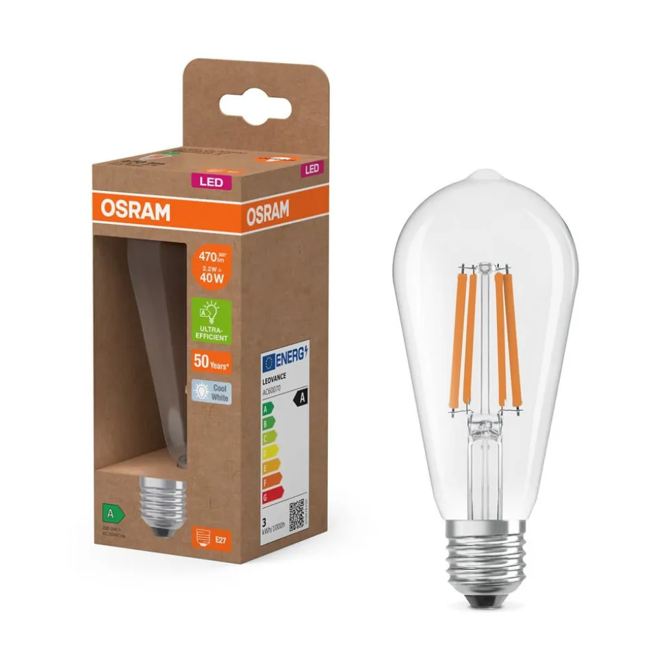 OSRAM LED-pære E27 2,2W Filament 4,000K