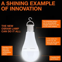OSRAM LED-pære E27 8W mat 4000K genopladeligt batteri nødlys