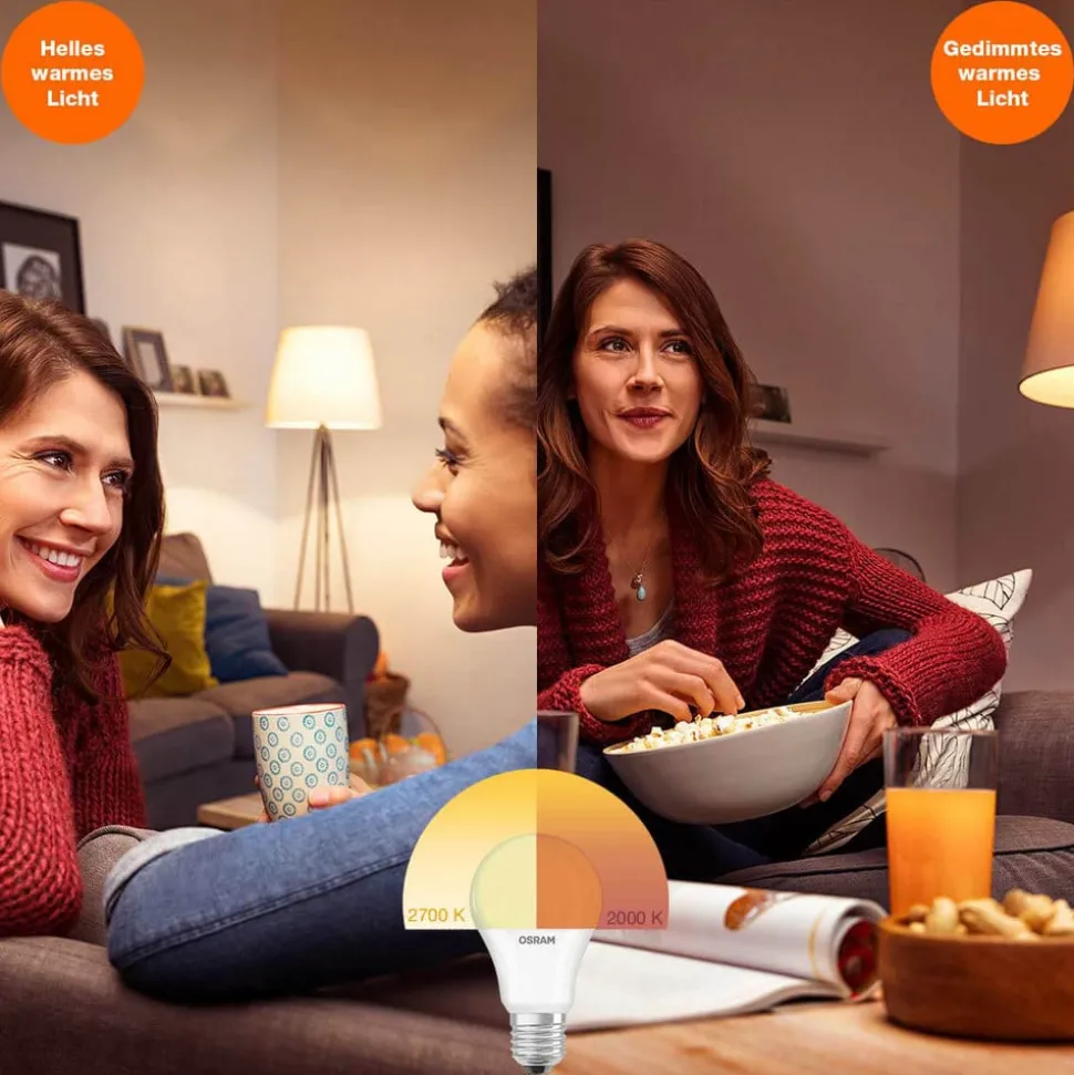 OSRAM LED-pære E27 7W varmhvid GLOWdim klar