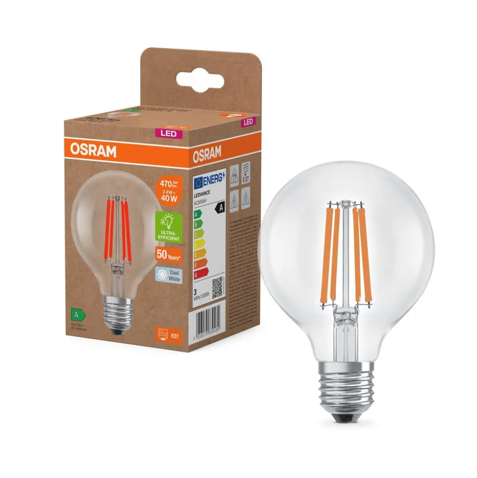 OSRAM LED-pære Globe G80 E27 2,2W Filament 4,000K