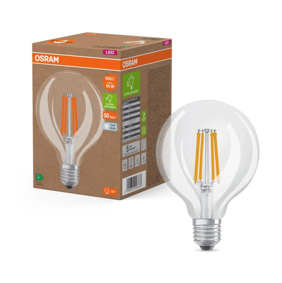 OSRAM LED-pære Globe G95 E27 3,8W Filament 4,000K