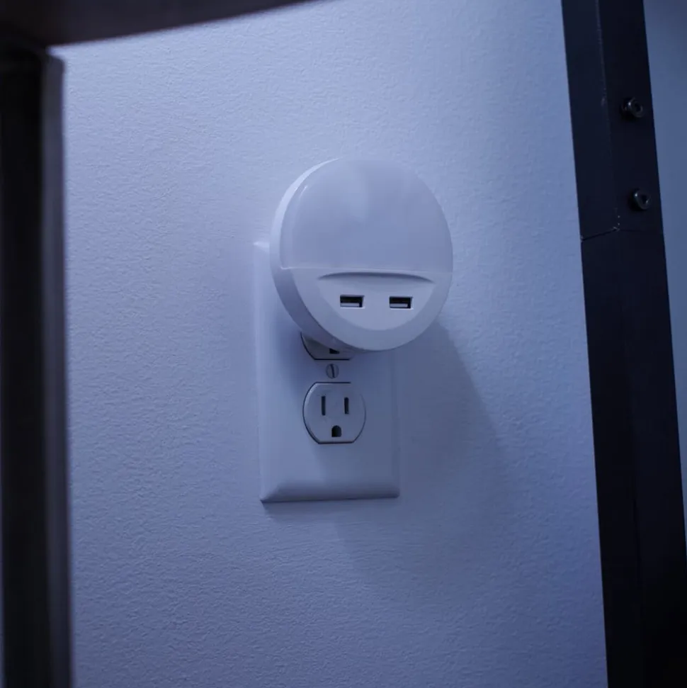 OSRAM LED-stikkontaktnattelys LUNETTA USB, hvid, Ø 9 cm