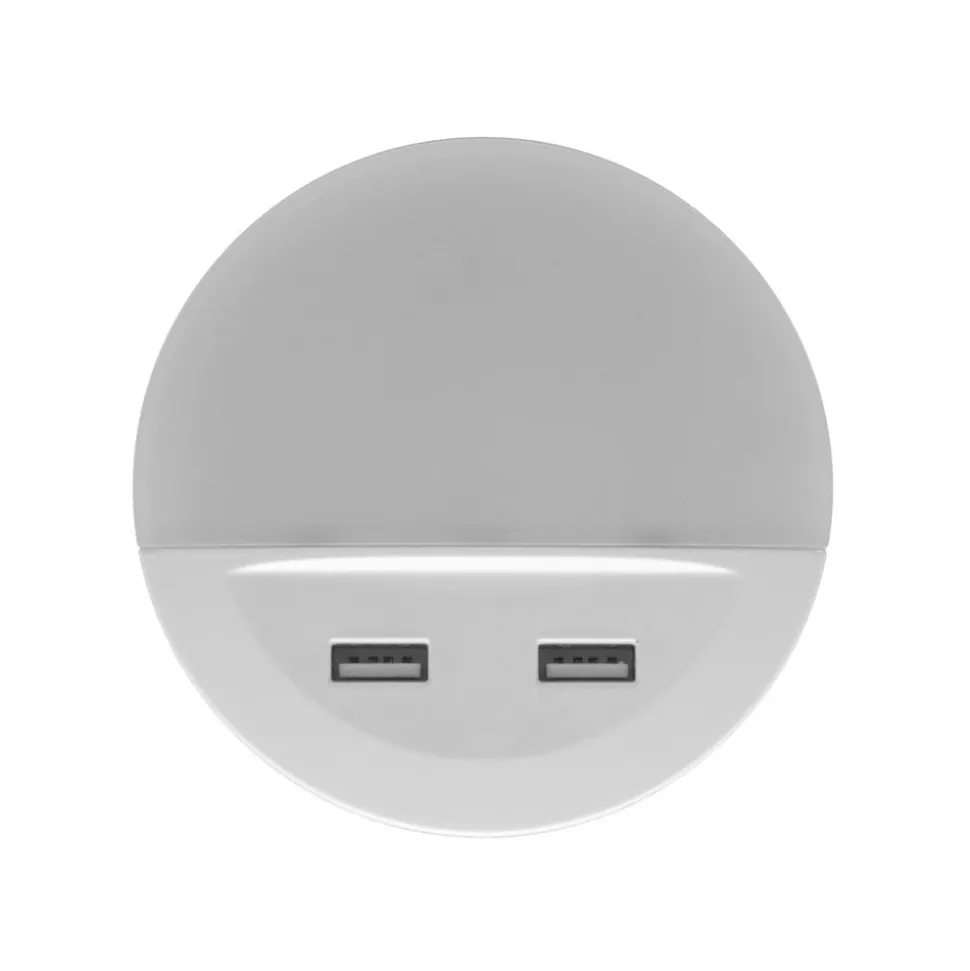 OSRAM LED-stikkontaktnattelys LUNETTA USB, hvid, Ø 9 cm