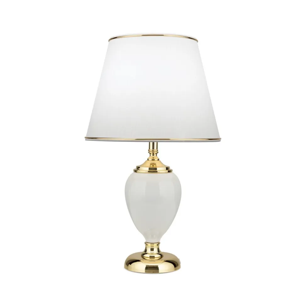 Ovum bordlampe, hvid/guldfarvet, højde 48 cm, keramik/chintz
