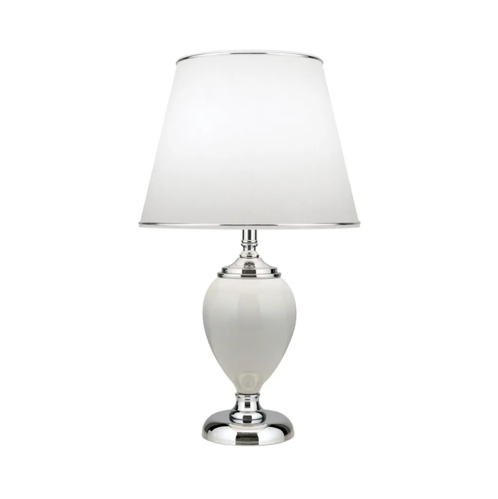 Ovum bordlampe, hvid/krom, højde 48 cm, keramik/chintz