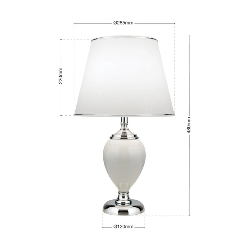 Ovum bordlampe, hvid/krom, højde 48 cm, keramik/chintz